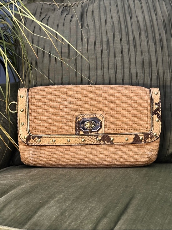 Coach Handbags - COACH Natalie straw wristlet clutch featuring python-embossed leather trim